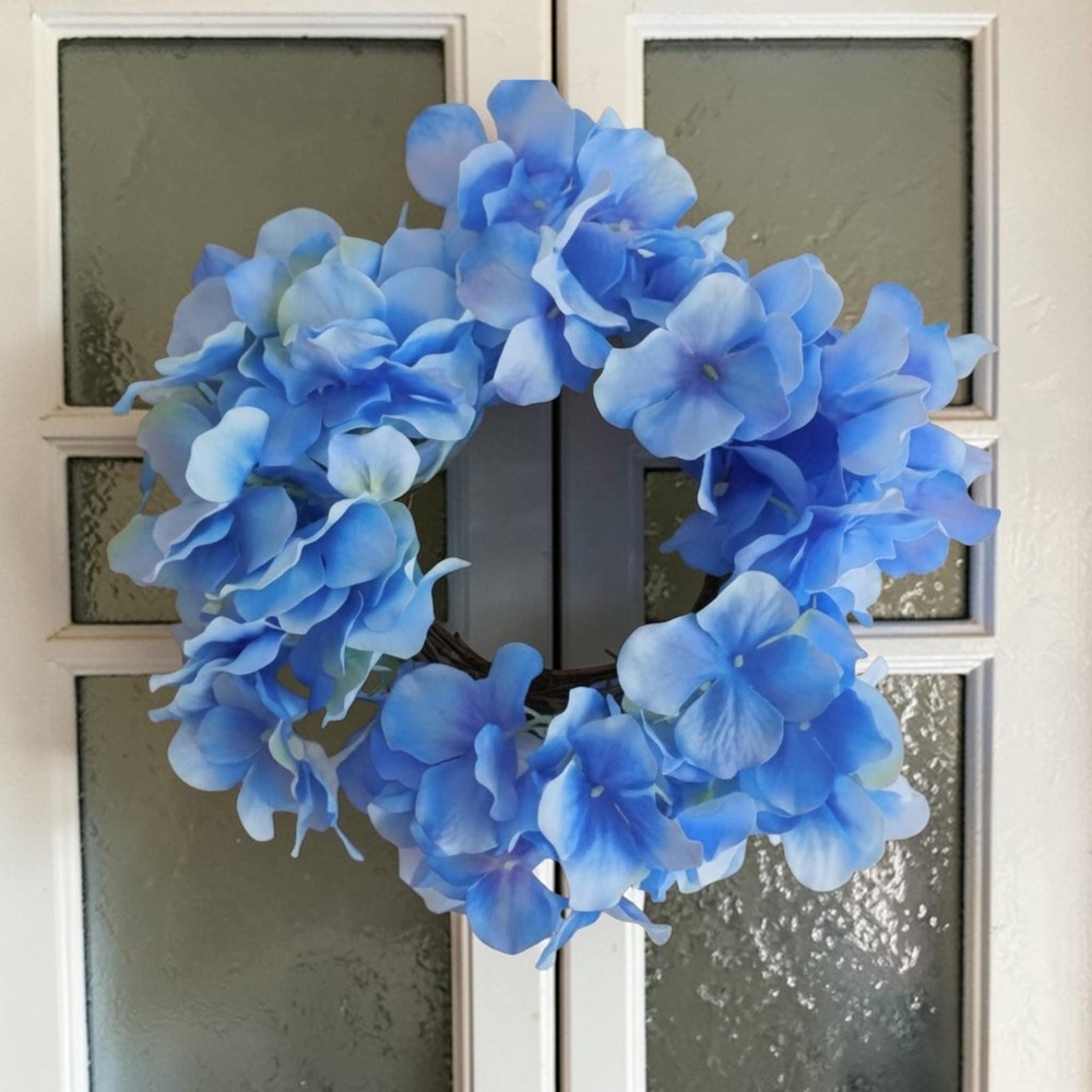 Blue Hydrangea Mini Wreath, Candle Ring, Cabinet‎ Wreath Summer Small Wreath